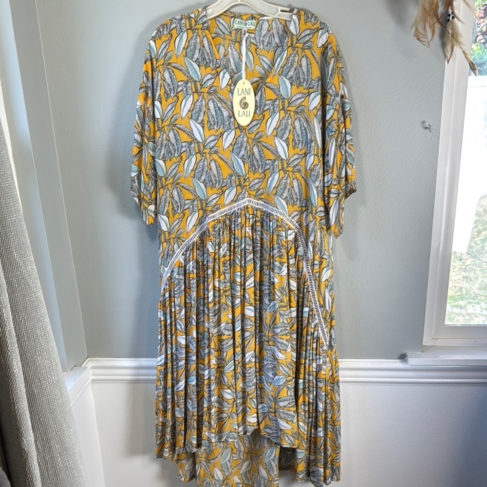 Lani Lau Honolulu oversized vintage plumeria print yellow dress NWT